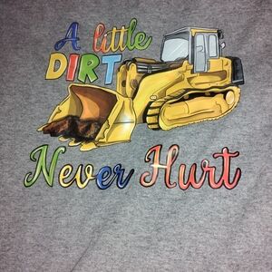 Gildan Gray Long Sleeve Tee with Colorful Bulldozer Design